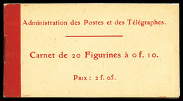 ** N°135-C1, Semeuse, 10c Rouge: Carnet De 20 Timbres à 0,10F, Prix: 2F05, Très Frais, TTB (certificat)    Qualité: ** - Autres & Non Classés