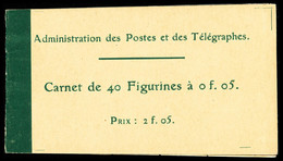 ** N°137-C1, Semeuse, 5c Vert, Carnet De 40 Timbres à 0F 05, Prix: 2F05, Haut De Feuille, TTB, RARE (certificat)     Qua - Autres & Non Classés