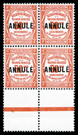 ** N°47-CI 1, 50c Rouge Surchargé 'ANNULÉ' En Bloc De Quatre Bas De Feuille, Très Bon Centrage, RARE Et SUPERBE (certifi - Cours D'Instruction