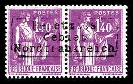 * Paix 1f 40 Lilas En Paire Surchargée Coudekerque. TTB (certificat)  Cote: 450 Euros  Qualité: * - Guerre (timbres De)