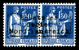 * Paix 1f 50 Bleu En Paire Surchargée Coudekerque. TTB (certificat)  Cote: 450 Euros  Qualité: * - Guerre (timbres De)