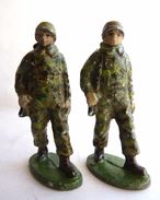 QUIRALU - PARACHUTISTE AMERICAIN  - 2 FIGURINES  GI TENUE CAMOUFLAGE - ALUMINIUM PETITE ET GROSSE TÊTE - FIGURINE - Quiralu