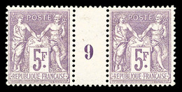 ** N°95, 5F Violet Sur Lilas En Paire Millésime '9', (1ex*), Grande Fraîcheur, SUP (certificat)  Cote: 2075 Euros  Quali - Millésimes