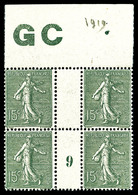 ** N°130, 15c Vert-gris: Bd4 Millésime '9' Avec Manchette 'GC' Papier Chamois, TB  Cote: 150 Euros  Qualité: ** - Millésimes