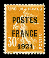 (*) N°35, 30c Orange Surchargé 'POSTE FRANCE 1921', RARE Et TTB (signé Brun/certificat)  Cote: 6500 Euros  Qualité: (*) - 1893-1947