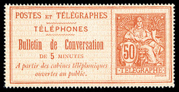 (*) N°9, 50c Rouge Sur Rose, TTB  Cote: 200 Euros  Qualité: (*) - Télégraphes Et Téléphones