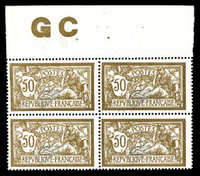 ** N°120b, Merson 50c: Centre Déplacé Sur Bloc De Quatre Bord De Feuille Avec Manchette 'GC' (1ex*). SUPERBE (certificat - Neufs