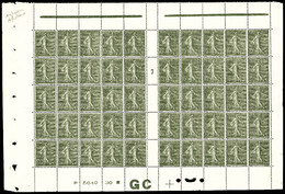 ** N°130, 15c Semeuse, Impression Déféctueuse En Feuille De 50, Millésime 7 Avec Manchette GC. TTB (certificat)    Quali - Neufs
