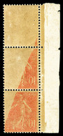 ** N°135e, 10c Semeuse, Impression Recto-verso Sur Bde De 3 Bdf. TB  Cote: 360 Euros  Qualité: ** - Neufs