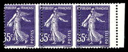 ** N°142, 35c Violet, Piquage à Cheval Sur Bde De 3 Bdf. TB  Cote: 420 Euros  Qualité: ** - Neufs