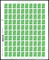 ** N°3733aa, Lamouche TVP Vert: Non Dentelé Accidentel En Feuille Complète De 100 Exemplaires. SUPERBE. R.R. (certificat - Neufs