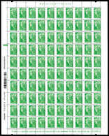 ** N°4229, TVP Vert Beaujard, Piquage à Cheval Sur Feuille Complète De 100 Exemplaires. TTB (certificat)    Qualité: ** - Neufs