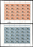 ** N°1/2, Paire Merson Surchargée En Panneau De 25 Exemplaires Dont Variétés Hauban Droit Brisé Sur 12 Exemplaires, FRAÎ - Feuilles Complètes