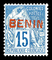 * N°6B, 15c Bleu Surcharge Rouge BENIN, TB  Cote: 170 Euros  Qualité: * - Neufs
