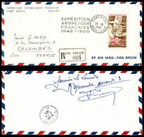 O PA 1 Sur Lettre Recommandée Du 22 Juin 1950 Avec En Tête 'Terre Adélie 1948-1951' à Destination De Colombes, TTB (cert - Unused Stamps