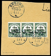O N°44, 5 Pf Vert Surchargé En Bande De Trois Sur Petit Fragment. TTB (signé Scheller/certificat)  Cote: 1740 Euros  Qua - Unused Stamps