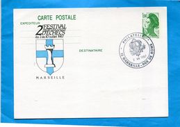 Carte Entier Postal 1.90fr Liberté De Gandon-repiquage-MARSEILLE-"2°festival D'échecs-1987-" - Cartes Postales Repiquages (avant 1995)