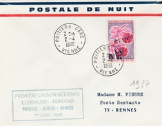 Poitiers à Rennes - 1er Vol 1968 - Aéropostale De Nuit - 1960-.... Lettres & Documents