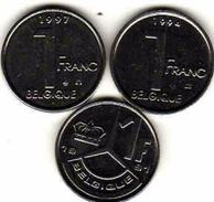 Belgium, 3 X 1 Franc 1991, 1994, 1997 - 1 Frank