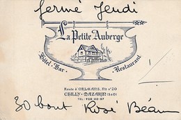 91 - CHILLY-MAZARIN - Hôtel-Bar-Restaurant  - La Petite Auberge ( 12 Cm X 8 Cm ) - Cartes De Visite