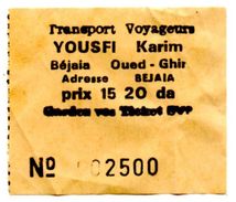 Ticket Transport Algeria Bus YOUSFI KARIM - Bejaia - World