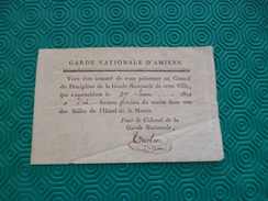 Garde Nationale D'Amiens 27 /06/1821 Ordre De Présentation à Un Conseil De Discipline Autographe Turben 16 X 11 Cm - Dokumente