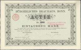 Thematik: Alkohol-Bier / Alcohol-beer: 1897: DEUTSCHLAND, Bürgerliches Brauhaus, Bonn 1897, GRÜNDER-Aktie 1000 M. Dekora - Autres & Non Classés
