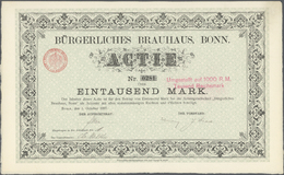 Thematik: Alkohol-Bier / Alcohol-beer: 1897: DEUTSCHLAND, Bürgerliches Brauhaus, Bonn 1897, GRÜNDER-Aktie 1000 M. Dekora - Sonstige & Ohne Zuordnung