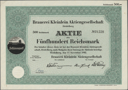 Thematik: Alkohol-Bier / Alcohol-beer: 1942: DEUTSCHLAND, Brauerei Kleinlein AG, Heidelberg 1942, Aktie 500 RM. Seltenes - Sonstige & Ohne Zuordnung