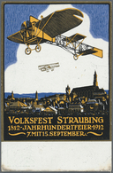 GA Thematik: Flugzeuge, Luftfahrt / Airoplanes, Aviation: 1912, Bayern 5 Pfg. Privatganzsachenkarte "Volksfest Straubing - Aerei