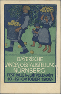 GA Thematik: Nahrung-Obst / Food-fruits: 1908, Bayern. Privat-Postkarte 5 Pf Wappen "Bayerische Landes-Obst-Ausstellung, - Alimentation