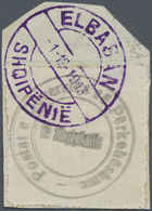 Brrst Albanien: 1913, 1pi. Black, Postal Seal Label, Rouletted (some Faults), On Piece Neatly Oblit. ""ELBASAN 1.12. - Albanien