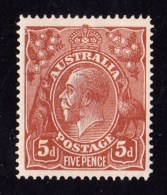 Australia 1915 King George V 5d Chestnut Single Crown Line Perf MNH - Listed Variety - Mint Stamps