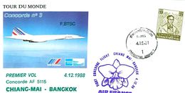 CONCORDE, Premier Vol  CHIANG MAI - BANGKOK 1988 + Certificat - Concorde