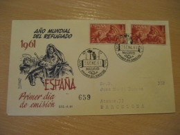 Delcampe - Año Mundial Del Refugiado MADRID 1961 FDC Cancel Cover SPAIN Donkey Donkeys Horse - Esel