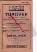 75 - PARIS - CATALOGUE MANUFACTURE CAOUTCHOUC TUROVER-82 AVENUE PHILIPPE AUGUSTE- AVRIL 1930 PARAFLEX-TUYAUX INCENDIE- - Automobile