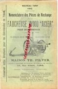 75- PARIS- CATALOGUE TARIF LISTE PIECES RECHANGE FAUCHEUSE WOOD ACIER AMIRAL 2 CHEVAUX-1910-PILTER-AGRICULTURE TRACTEUR - Landwirtschaft