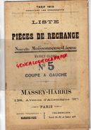 75 -PARIS-CATALOGUE LISTE TARIF 1913-PIECES RECHANGE MOISSONNEUSE LIEUSE MASSEY HARRIS FERGUSON N°5 TRACTEUR AGRICULTURE - Landwirtschaft