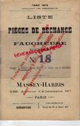 75 -PARIS-CATALOGUE LISTE TARIF 1913-PIECES RECHANGE FAUCHEUSE MASSEY HARRIS FERGUSON N°18- TRACTEUR AGRICULTURE - Agriculture