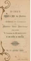 Menu Diner Offert Membres Tribunal De Commerce , Emile Douxchamps Greffier Namur 17/01/1903 - Menú