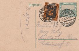 Sarre Entier Postal Pour La France 1923 - Entiers Postaux