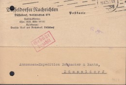 INFLA  DR "Gebühr Bezahlt" Im Rechteck (2-Z M R, 94/neue Type) Auf PK Der Dü. Nachrichten Mit St: Düsseldorf  29.8.1923 - Infla