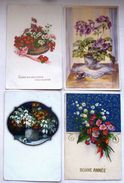 CPA LOT 4X LITHO Couleur Illustateur THEME Fleur PRIMEVERE VASE BOUQUET ART NOUVEAU - Collections & Lots
