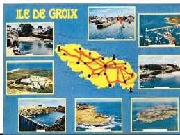 56 - ILE  De GROIX - Carte Multivues - Carte Géographique - Route Soulignées Rouge - YCA Belles éditions QUIMPER  3601 - Groix