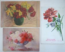 Cpa LOT 3X Litho Illustrateur THEO GOETHALS - E. LENGNICK PRECURSEUR THEME FLEUR OEILLET VASE - Verzamelingen & Kavels