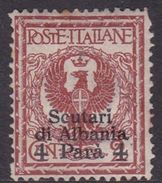 Italian Post Offices In The Levant, Scutari S 9 1915 4 Para On 2 Red Red Brown, Mint Hinged - Algemene Uitgaven