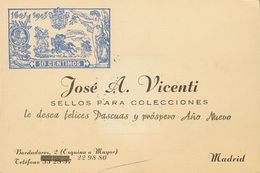 BIBLIOGRAFIA. º. Tarjeta De "visita" De JOSE A. VICENTI Con Reproduccion Del 10 Cts De La Serie De "el Quijote" En Azul - Andere & Zonder Classificatie