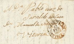 PREFILATELIA. Pais Vasco. SOBRE. 1854. MONDRAGON A VITORIA. Baeza ORDUÑA / VIZCAYA, En Tinta De Escribir. MAGNIFICA. - ...-1850 Voorfilatelie