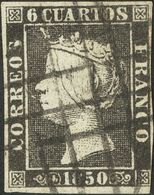 ISABEL II. Isabel II. 1 De Enero De 1850. º 1. 6 Cuartos Negro. Matasello PARRILLA DE MADRID "cruzada", Debido A La Esta - Andere & Zonder Classificatie