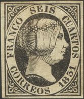 ISABEL II. Isabel II. 1 De Enero De 1851. * 6. 6 Cuartos Negro. MAGNIFICO. Cert. GRAUS. (Edifil 2018: 375€) - Andere & Zonder Classificatie